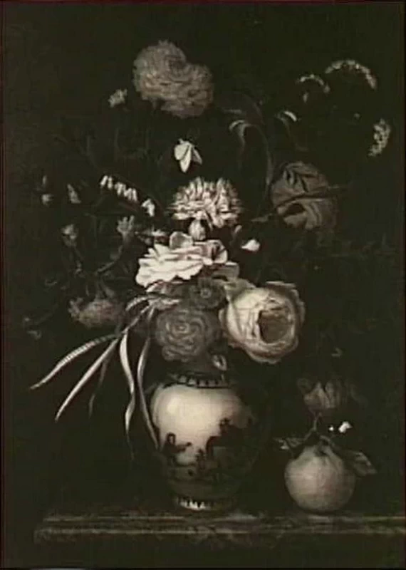 Natura morta con fiori in vaso cinese
